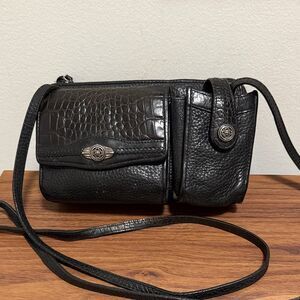 Brighton Black Croc Embossed Leather Crossbody Organizer Bag.